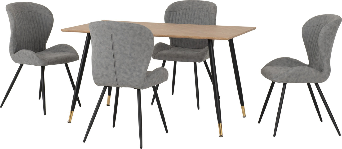 Hamilton & Quebec Medium Dining Set (X4 Chairs) - Medium Oak Effect/Grey Pu