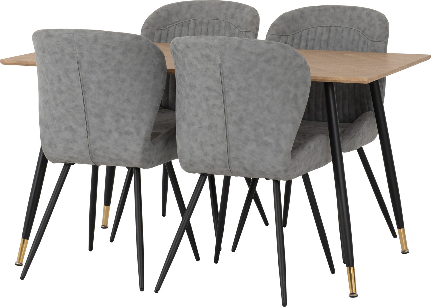 Hamilton & Quebec Medium Dining Set (X4 Chairs) - Medium Oak Effect/Grey Pu