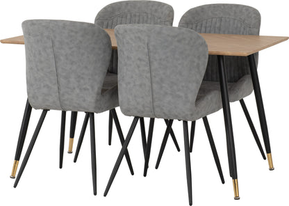 Hamilton & Quebec Medium Dining Set (X4 Chairs) - Medium Oak Effect/Grey Pu