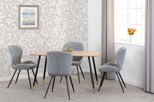 Hamilton & Quebec Medium Dining Set (X4 Chairs) - Medium Oak Effect/Grey Pu