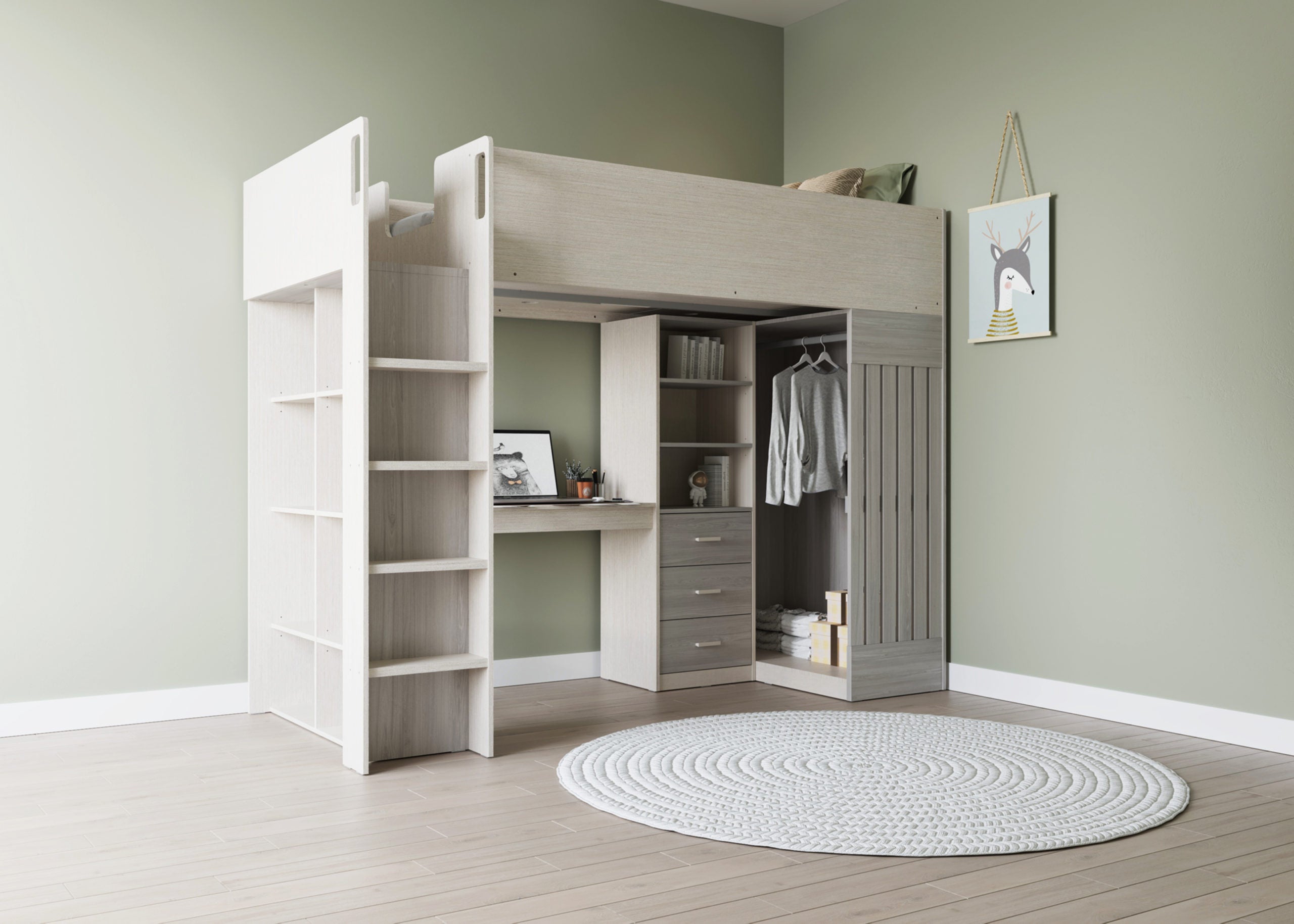 Jupiter High Sleeper Bed - White/Grey