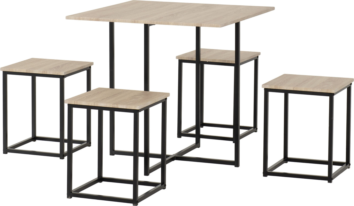 Kent 1+4 Stowaway Dining Set - Sonoma Oak Effect/Black