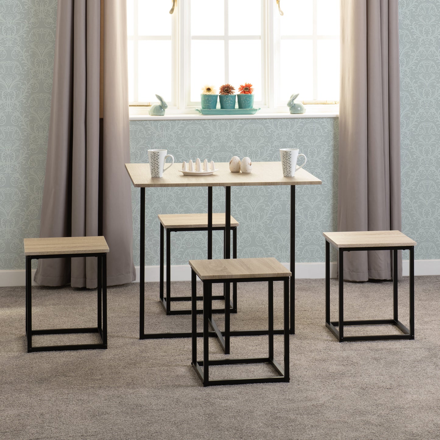 Kent 1+4 Stowaway Dining Set - Sonoma Oak Effect/Black