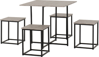 Kent 1+4 Stowaway Dining Set - Stone Effect/Black