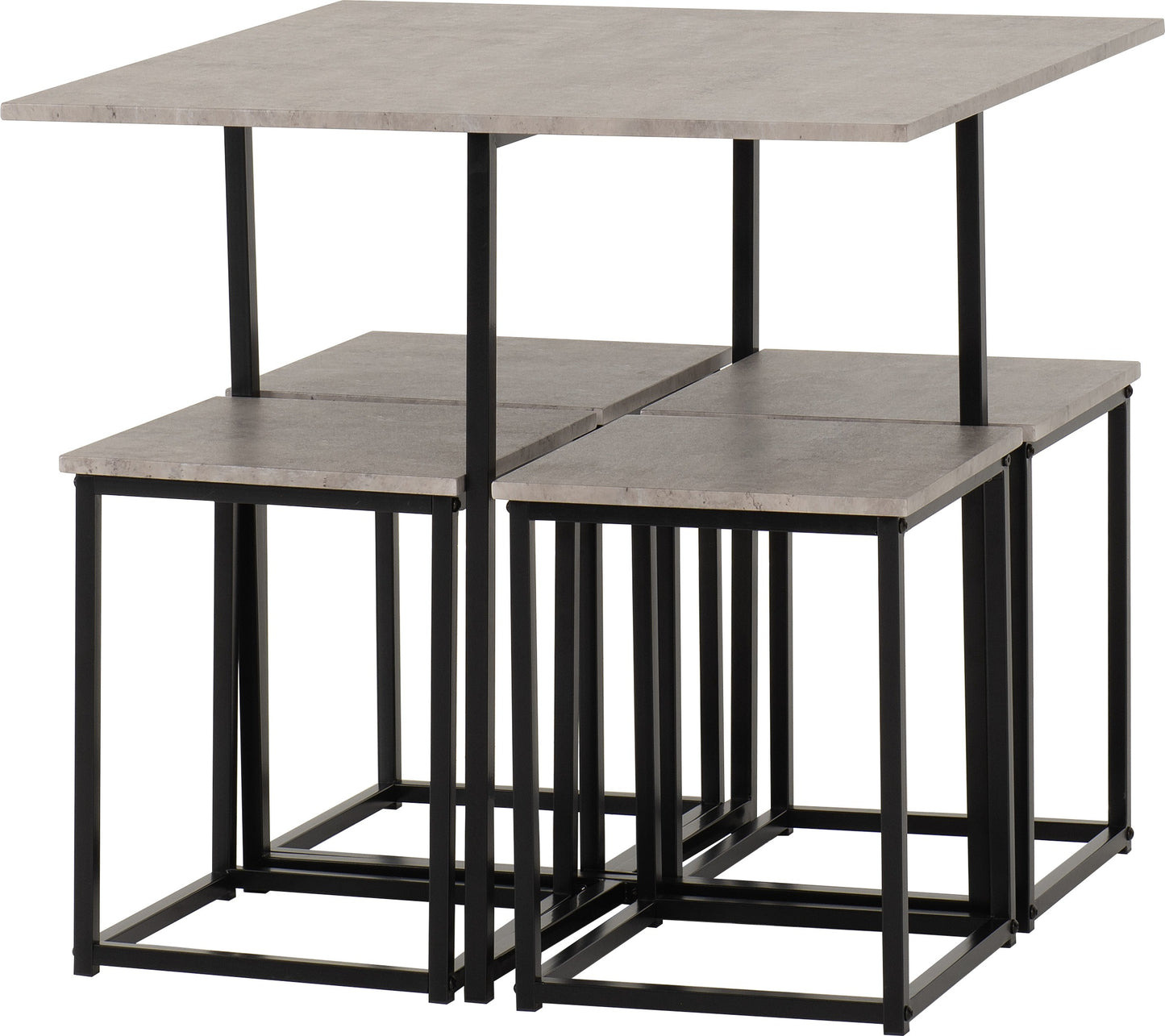 Kent 1+4 Stowaway Dining Set - Stone Effect/Black
