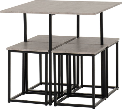 Kent 1+4 Stowaway Dining Set - Stone Effect/Black