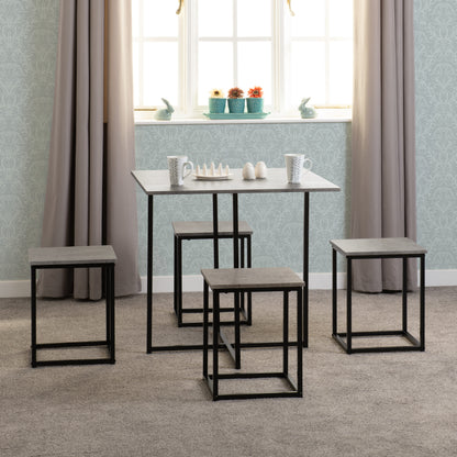 Kent 1+4 Stowaway Dining Set - Stone Effect/Black