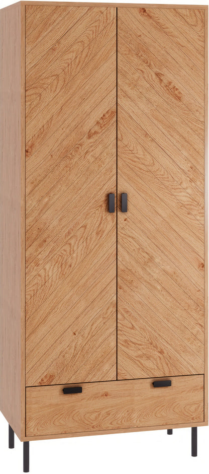 Leon 2 Door 1 Drawer Wardrobe - Medium Oak Effect