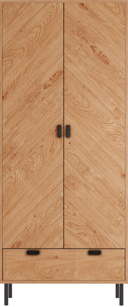 Leon 2 Door 1 Drawer Wardrobe - Medium Oak Effect