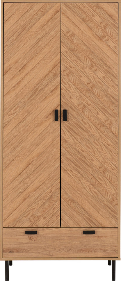 Leon 2 Door 1 Drawer Wardrobe - Medium Oak Effect