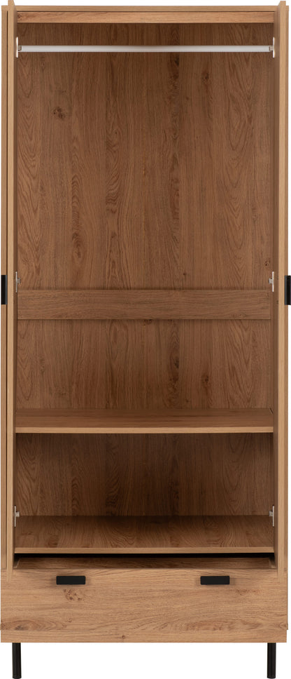 Leon 2 Door 1 Drawer Wardrobe - Medium Oak Effect
