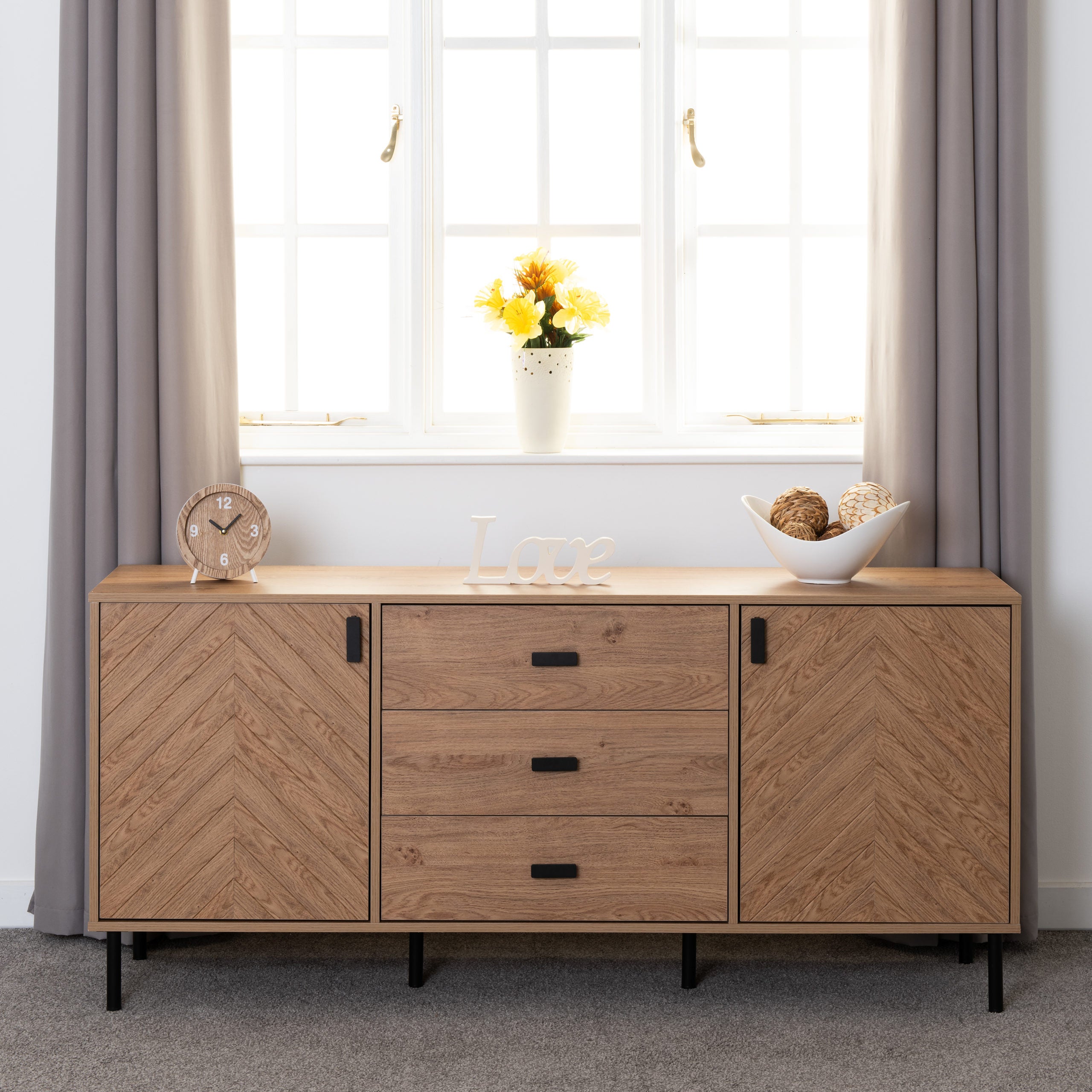 Leon 2 Door 3 Drawer Sideboard - Medium Oak Effect