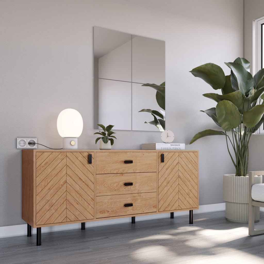 Leon 2 Door 3 Drawer Sideboard - Medium Oak Effect