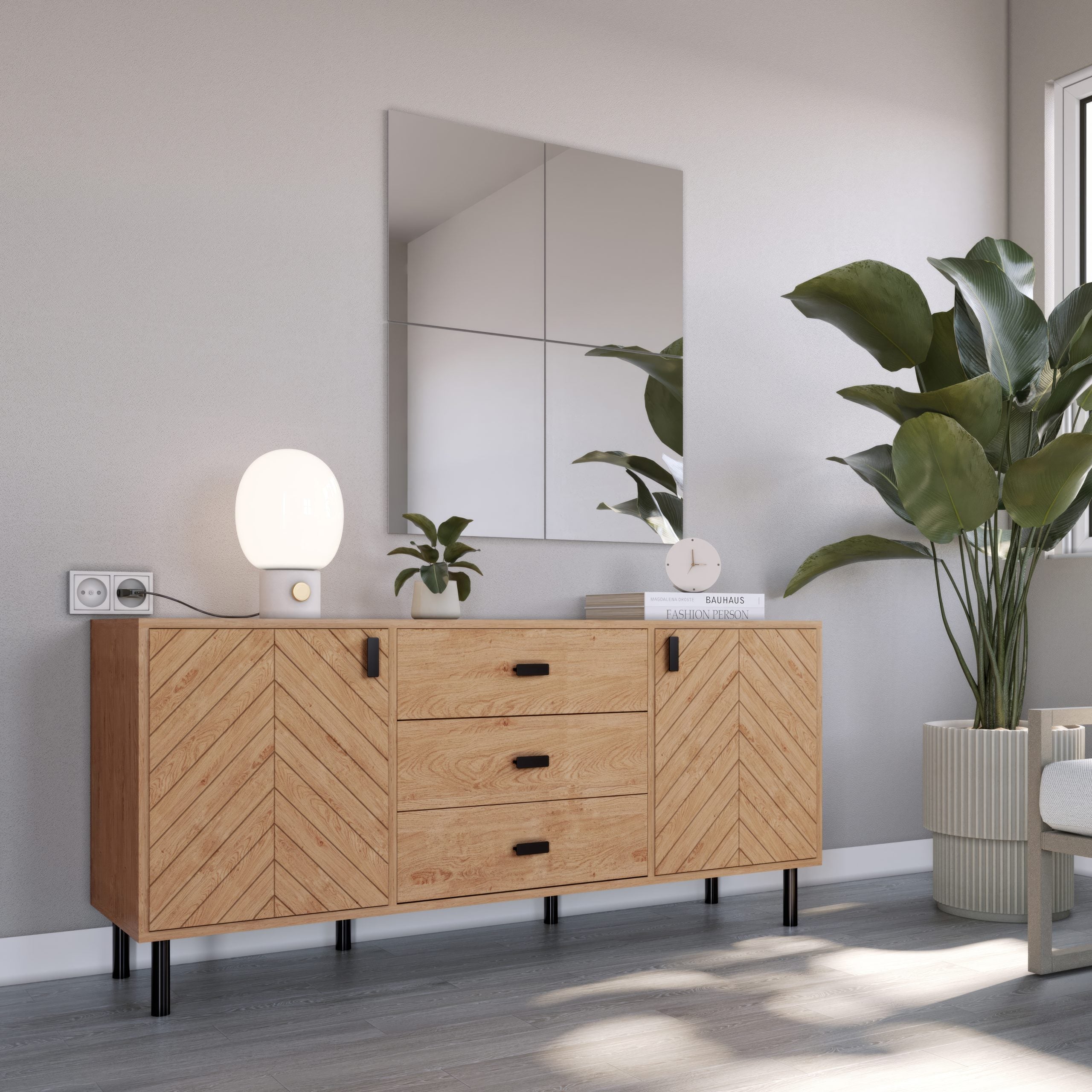 Leon 2 Door 3 Drawer Sideboard - Medium Oak Effect