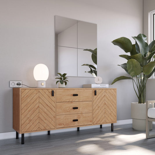 Leon 2 Door 3 Drawer Sideboard - Medium Oak Effect