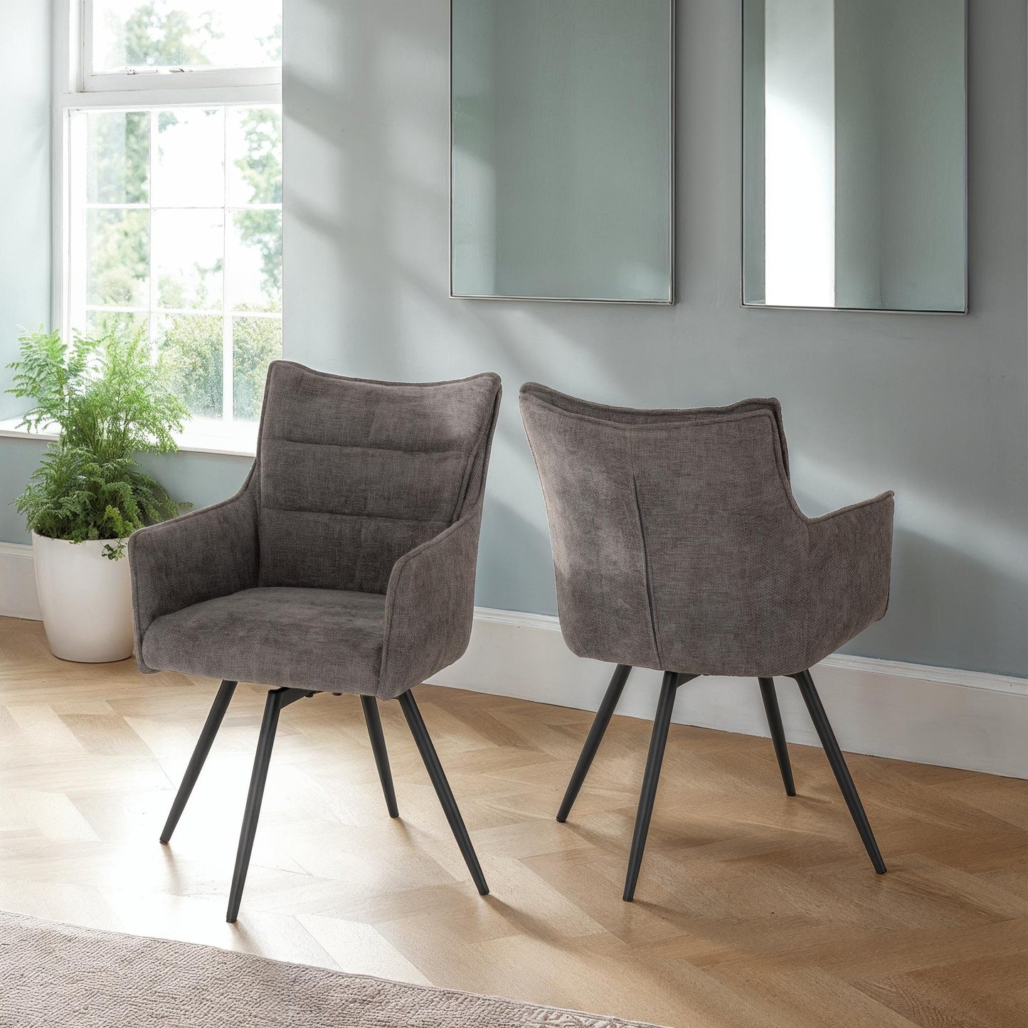 Lewis Carver Swivel Dining Chair (X2 Per Box) - Grey Fabric