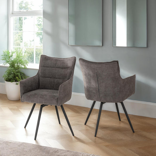 Lewis Carver Swivel Dining Chair (X2 Per Box) - Grey Fabric