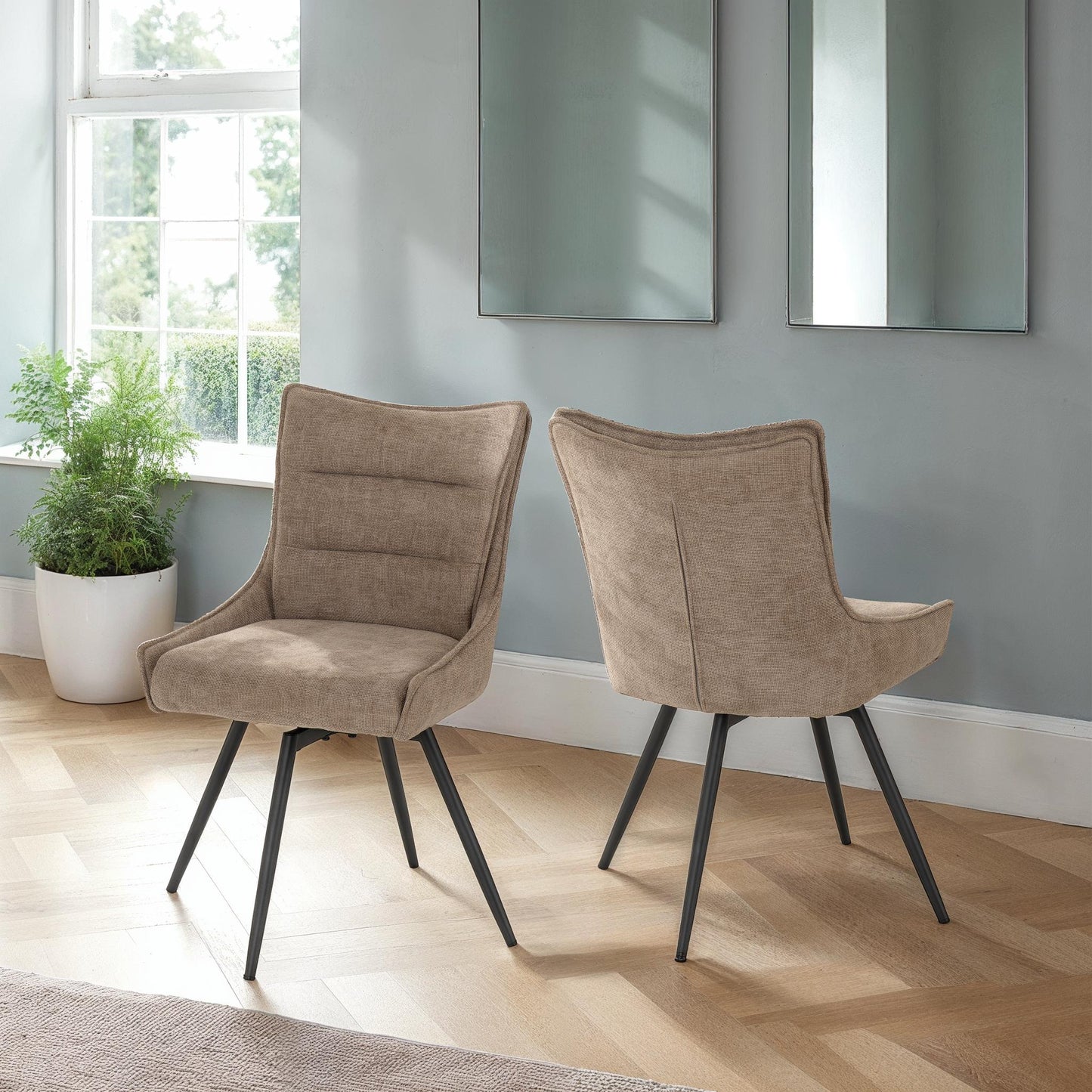 Lewis Swivel Dining Chair (X2 Per Box) - Fawn Fabric