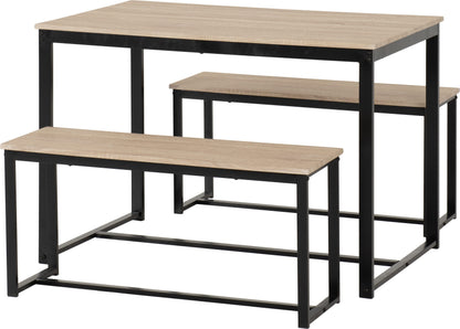 Lincoln 1+2 Dining Bench Set - Sonoma Oak Effect/Black