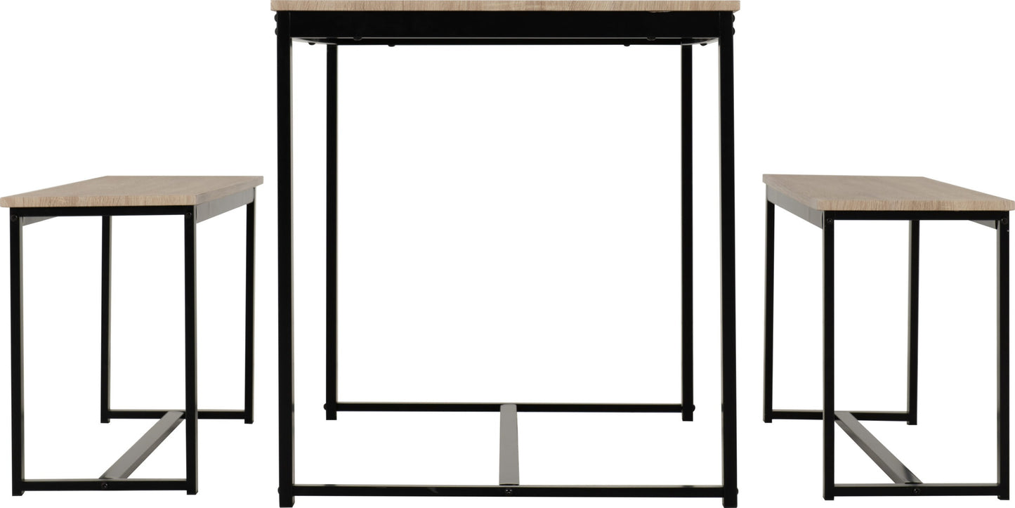 Lincoln 1+2 Dining Bench Set - Sonoma Oak Effect/Black