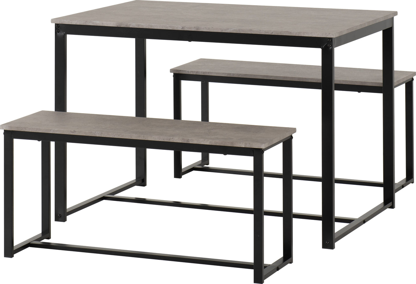 Lincoln 1+2 Dining Bench Set - Stone Effect/Black
