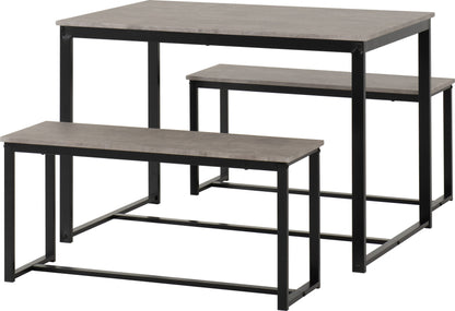 Lincoln 1+2 Dining Bench Set - Stone Effect/Black