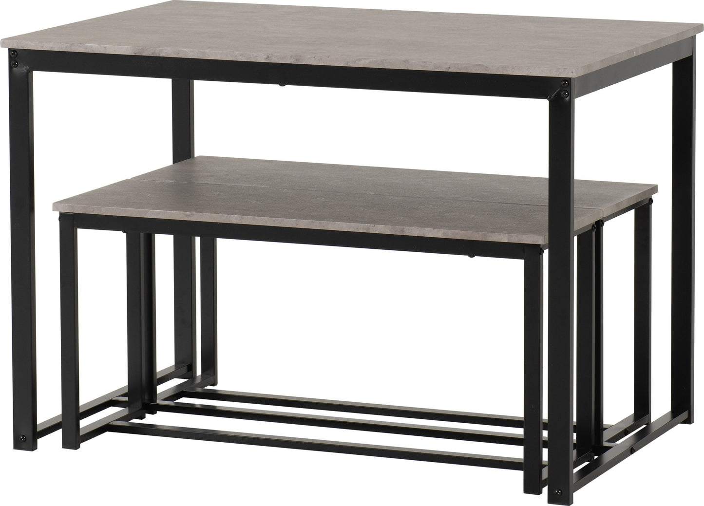 Lincoln 1+2 Dining Bench Set - Stone Effect/Black