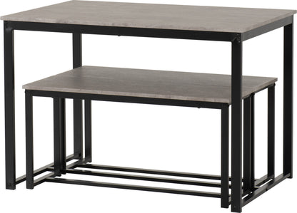 Lincoln 1+2 Dining Bench Set - Stone Effect/Black