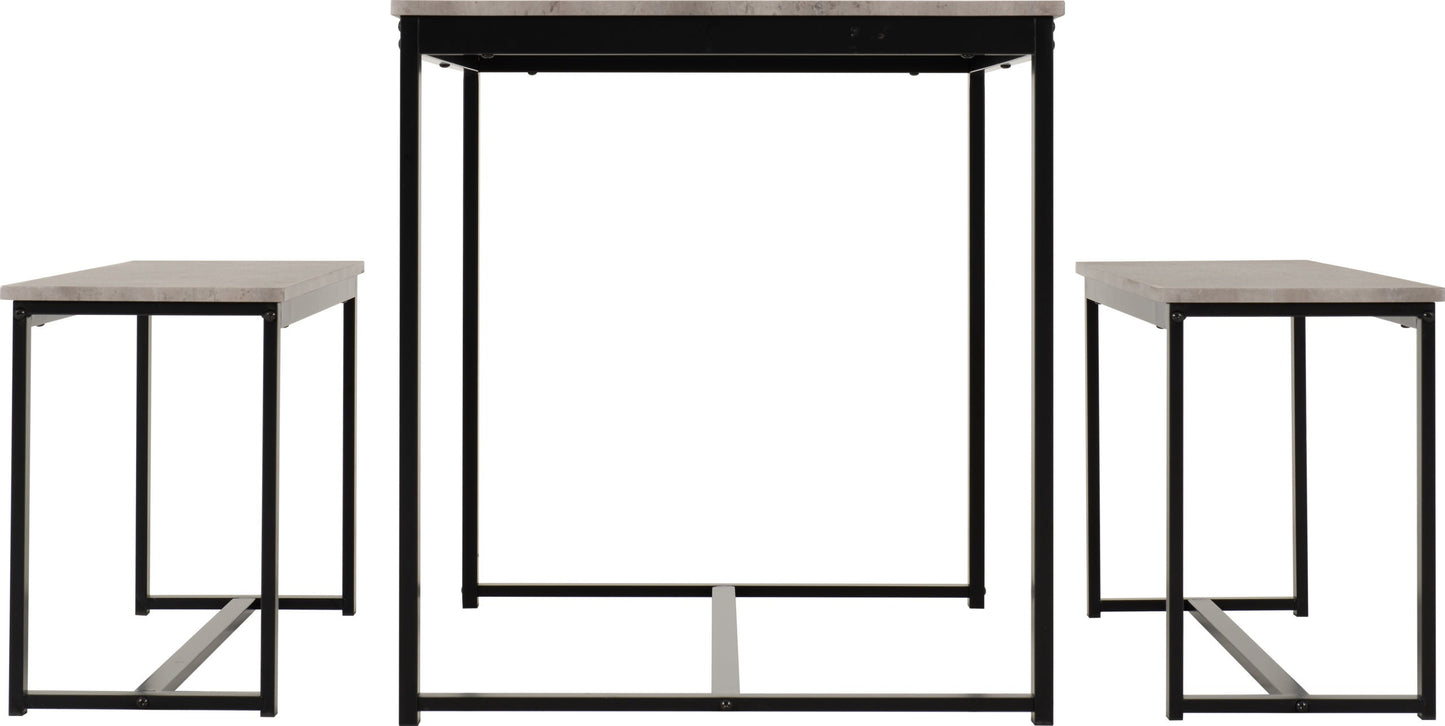 Lincoln 1+2 Dining Bench Set - Stone Effect/Black