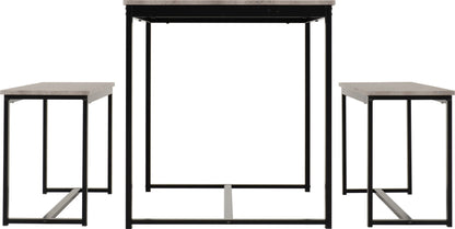 Lincoln 1+2 Dining Bench Set - Stone Effect/Black