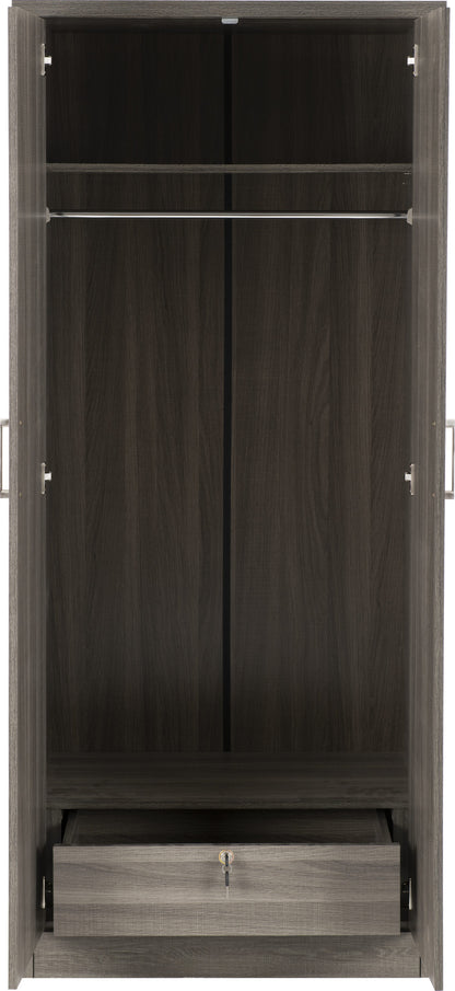 Lisbon 2 Door Wardrobe - Black Wood Grain