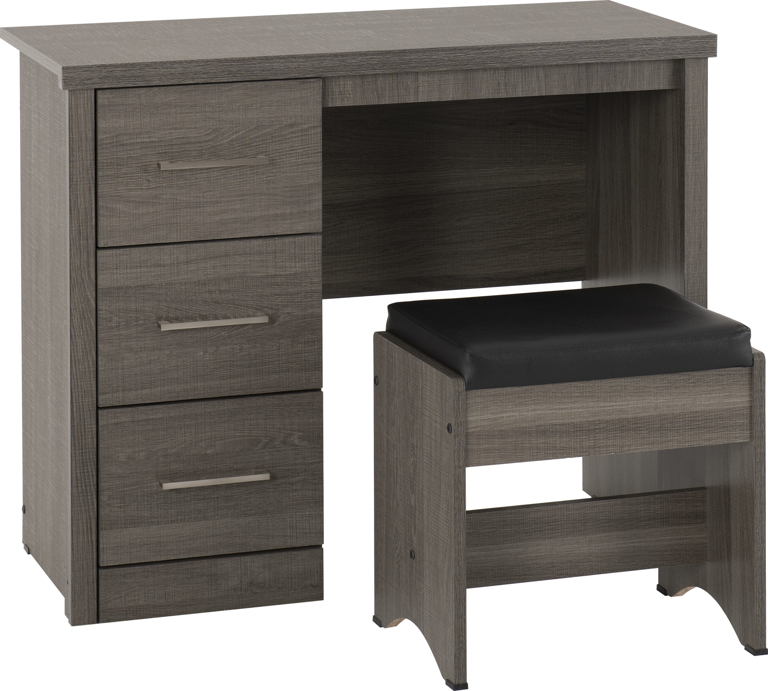 Lisbon 2Pc Dressing Table Set - Black Wood Grain/Black Pu