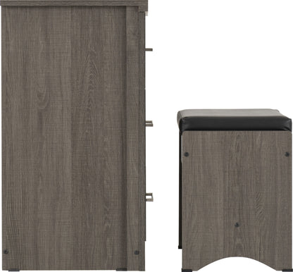 Lisbon 2Pc Dressing Table Set - Black Wood Grain/Black Pu
