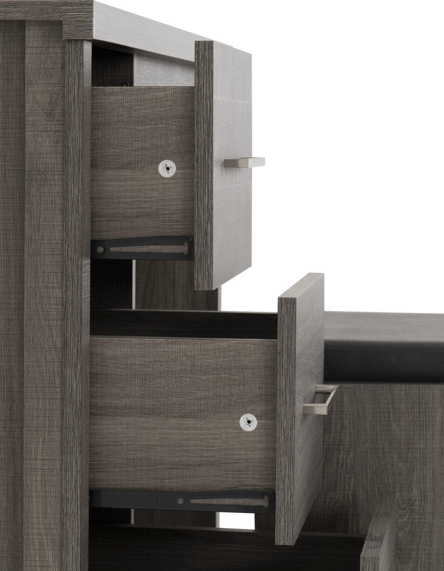 Lisbon 2Pc Dressing Table Set - Black Wood Grain/Black Pu
