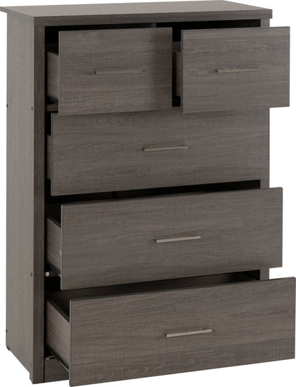 Lisbon 3+2 Drawer Chest - Black Wood Grain