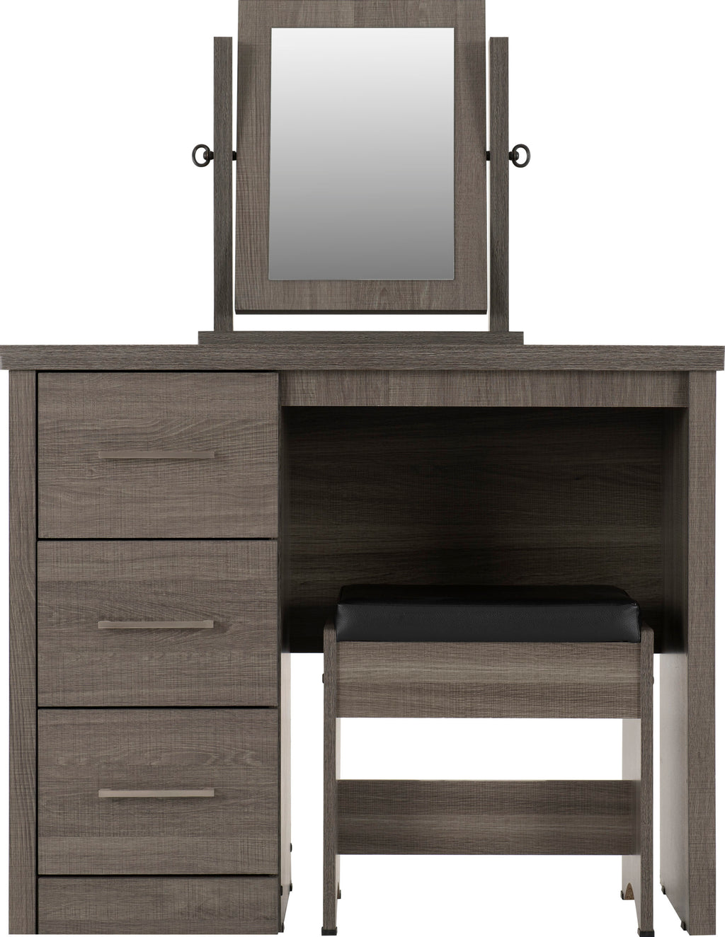 Lisbon 3Pc Dressing Table Set (With Mirror) - Black Wood Grain/Black Pu