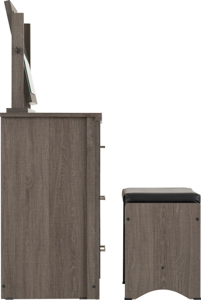 Lisbon 3Pc Dressing Table Set (With Mirror) - Black Wood Grain/Black Pu