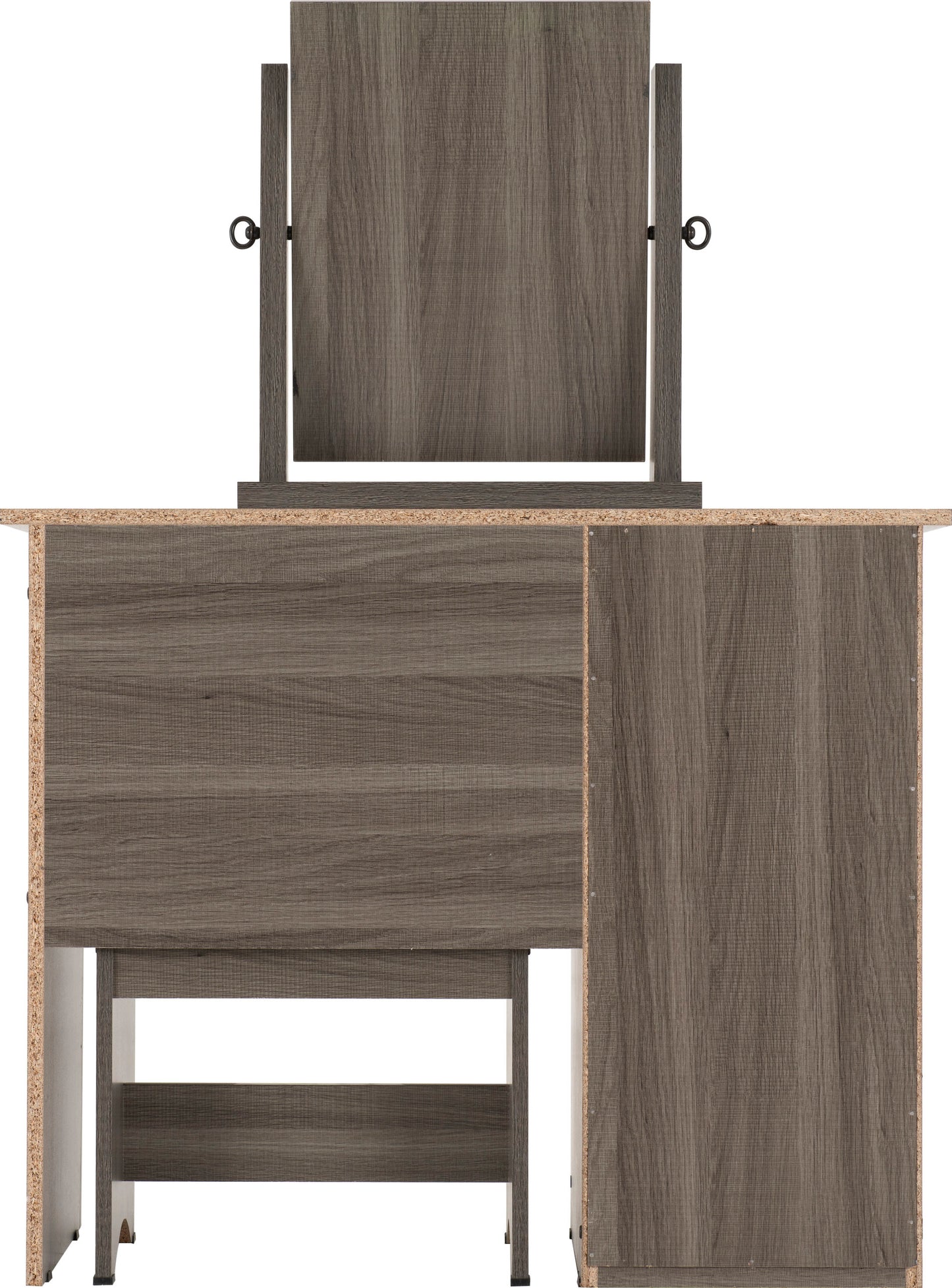 Lisbon 3Pc Dressing Table Set (With Mirror) - Black Wood Grain/Black Pu