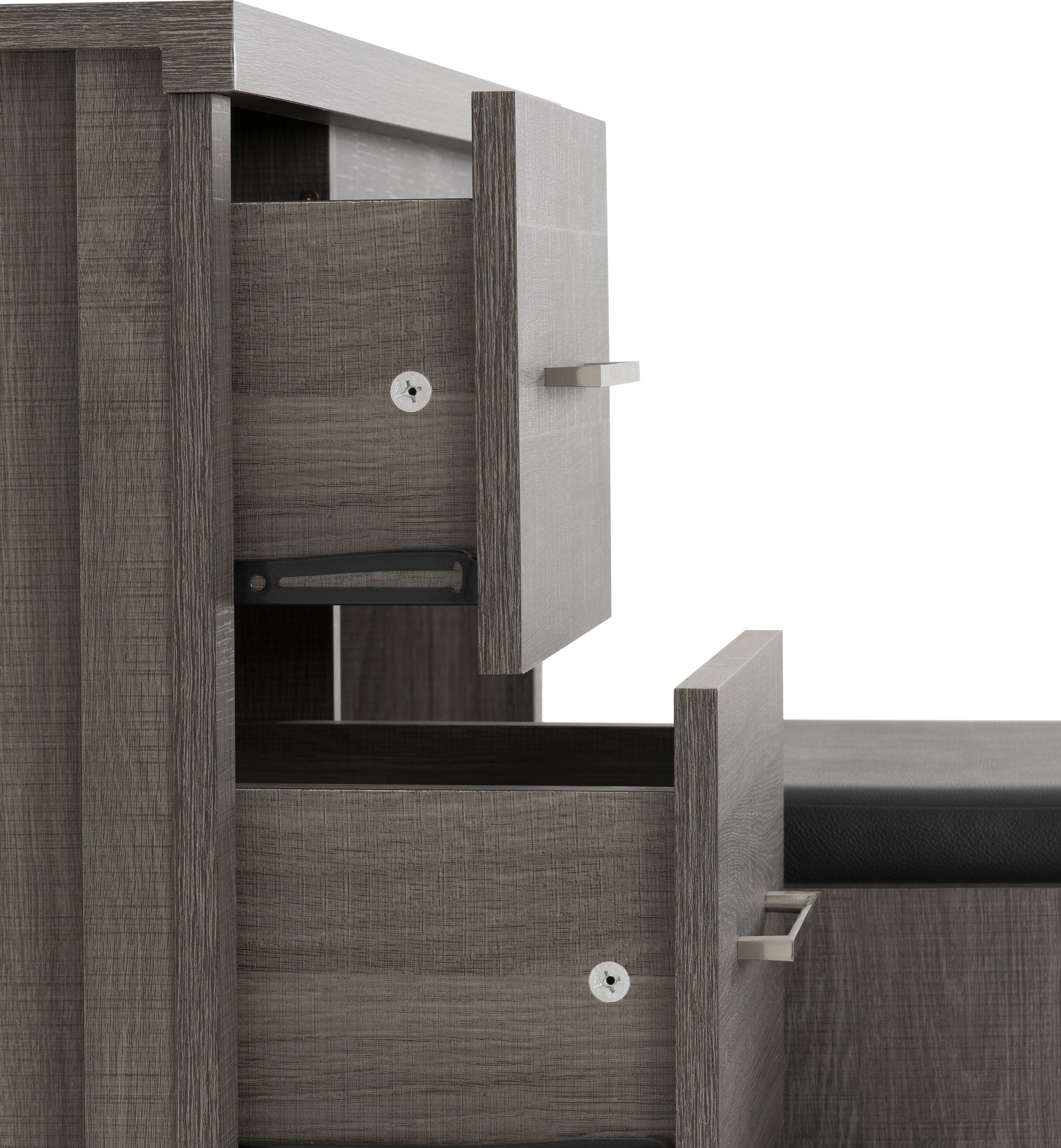 Lisbon 3Pc Dressing Table Set (With Mirror) - Black Wood Grain/Black Pu