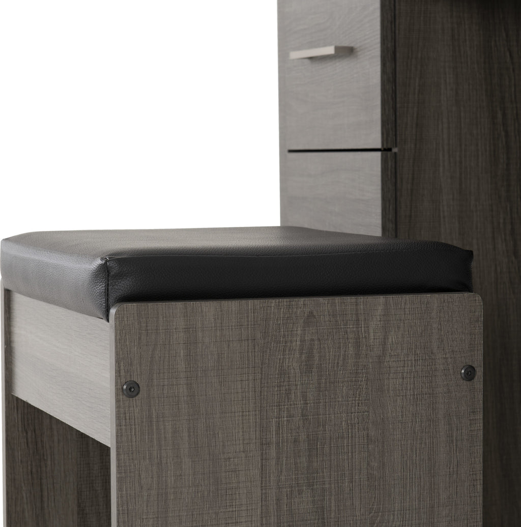 Lisbon 3Pc Dressing Table Set (With Mirror) - Black Wood Grain/Black Pu