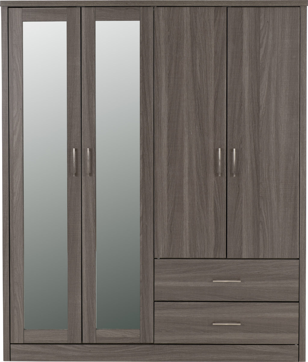 Lisbon 4 Door Wardrobe - Black Wood Grain