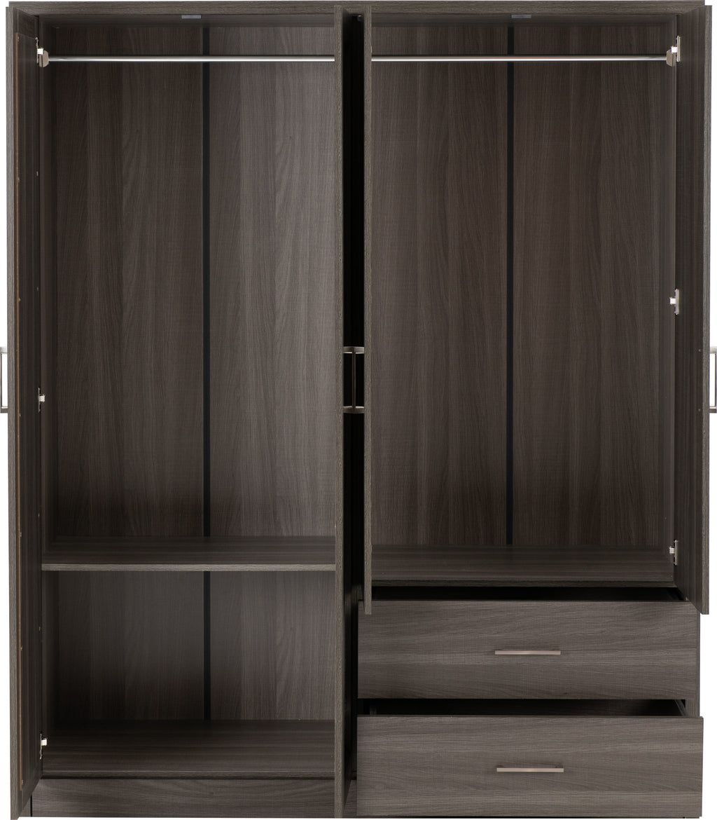 Lisbon 4 Door Wardrobe - Black Wood Grain