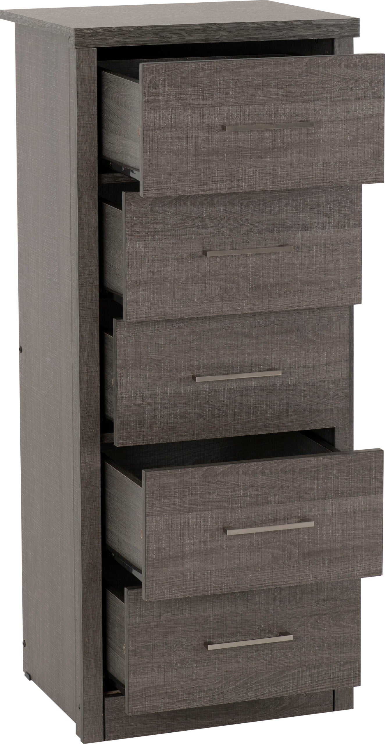 Lisbon 5 Drawer Narrow Chest - Black Wood Grain