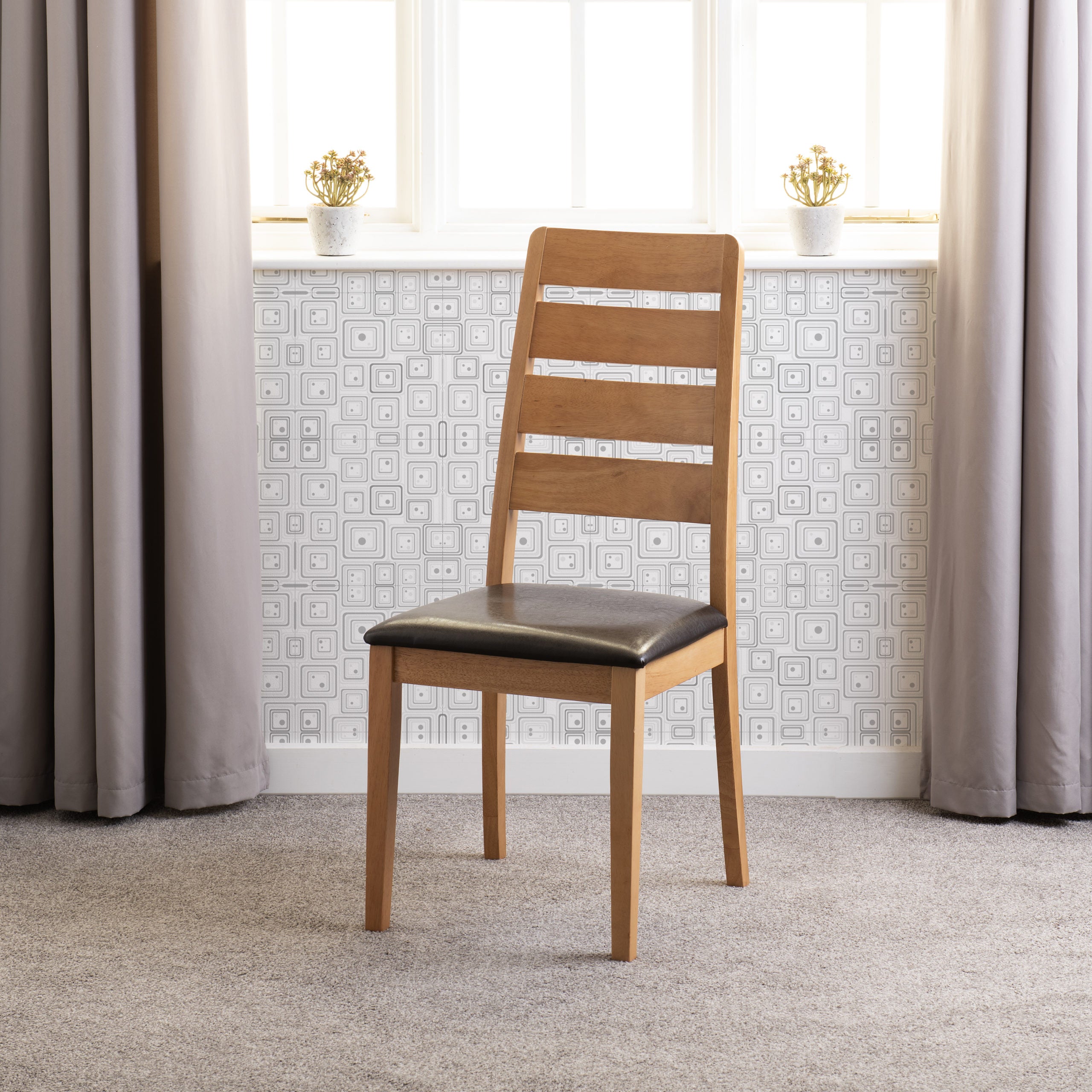 Logan Dining Chair (X2 Per Box) - Oak Varnish/Brown Pu