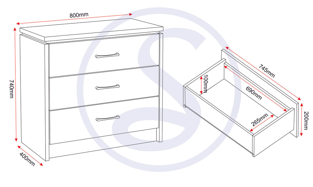 Charles 3 Drawer Chest - Oak Effect Veneer