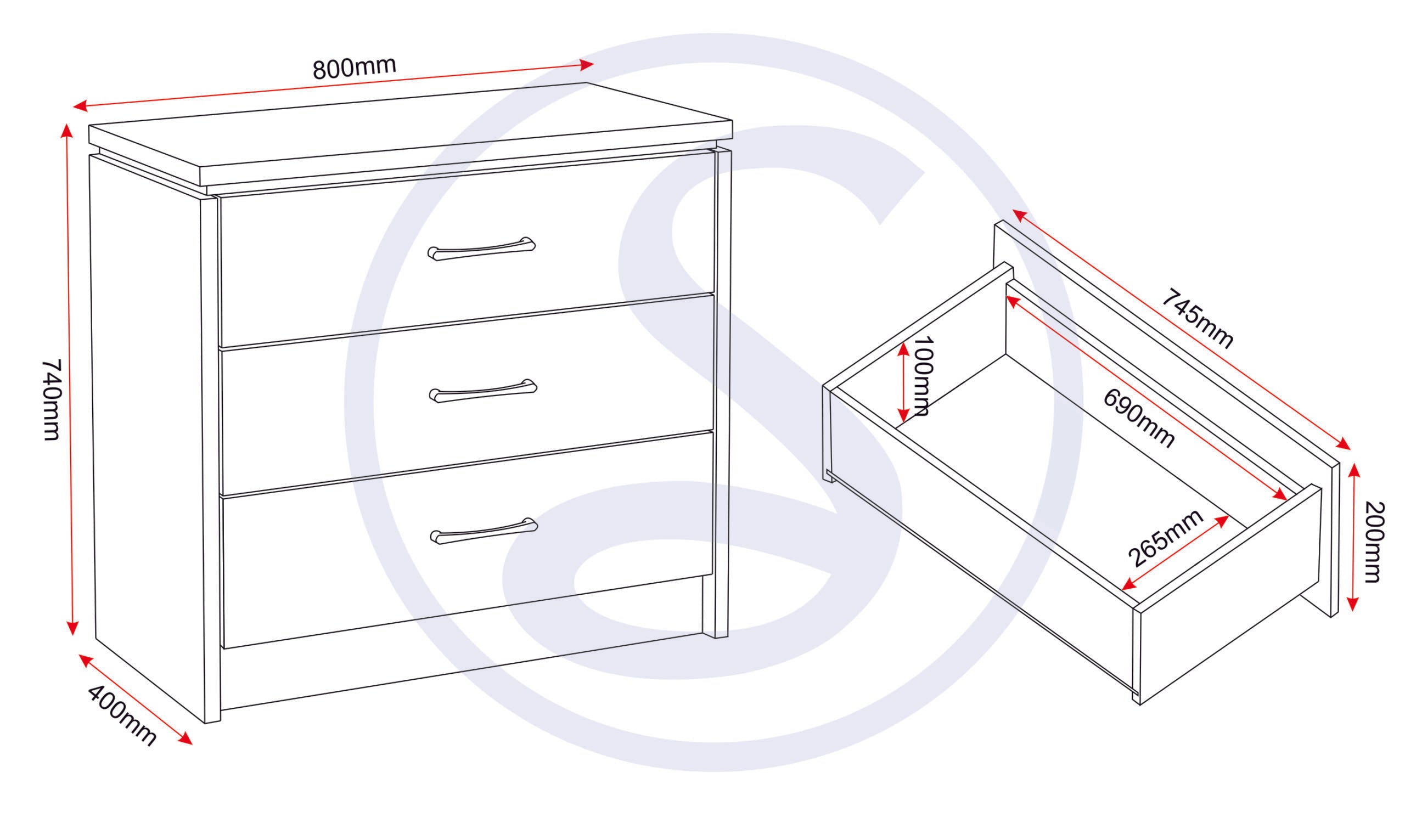 Charles 3 Drawer Chest - Oak Effect Veneer