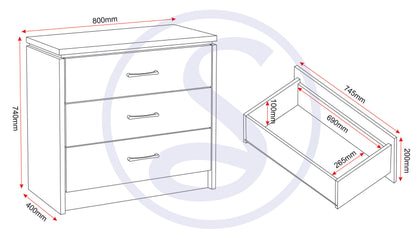 Charles 3 Drawer Chest - Oak Effect Veneer