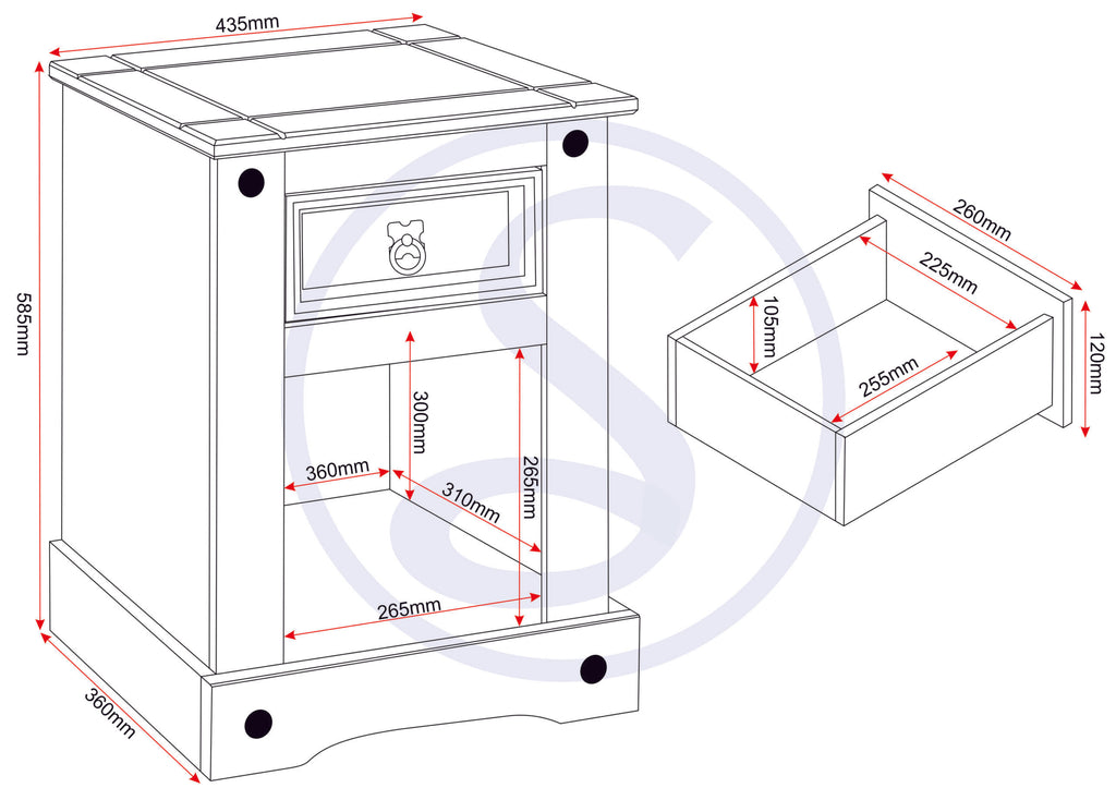 Corona Petite Bedside - Distressed Waxed Pine