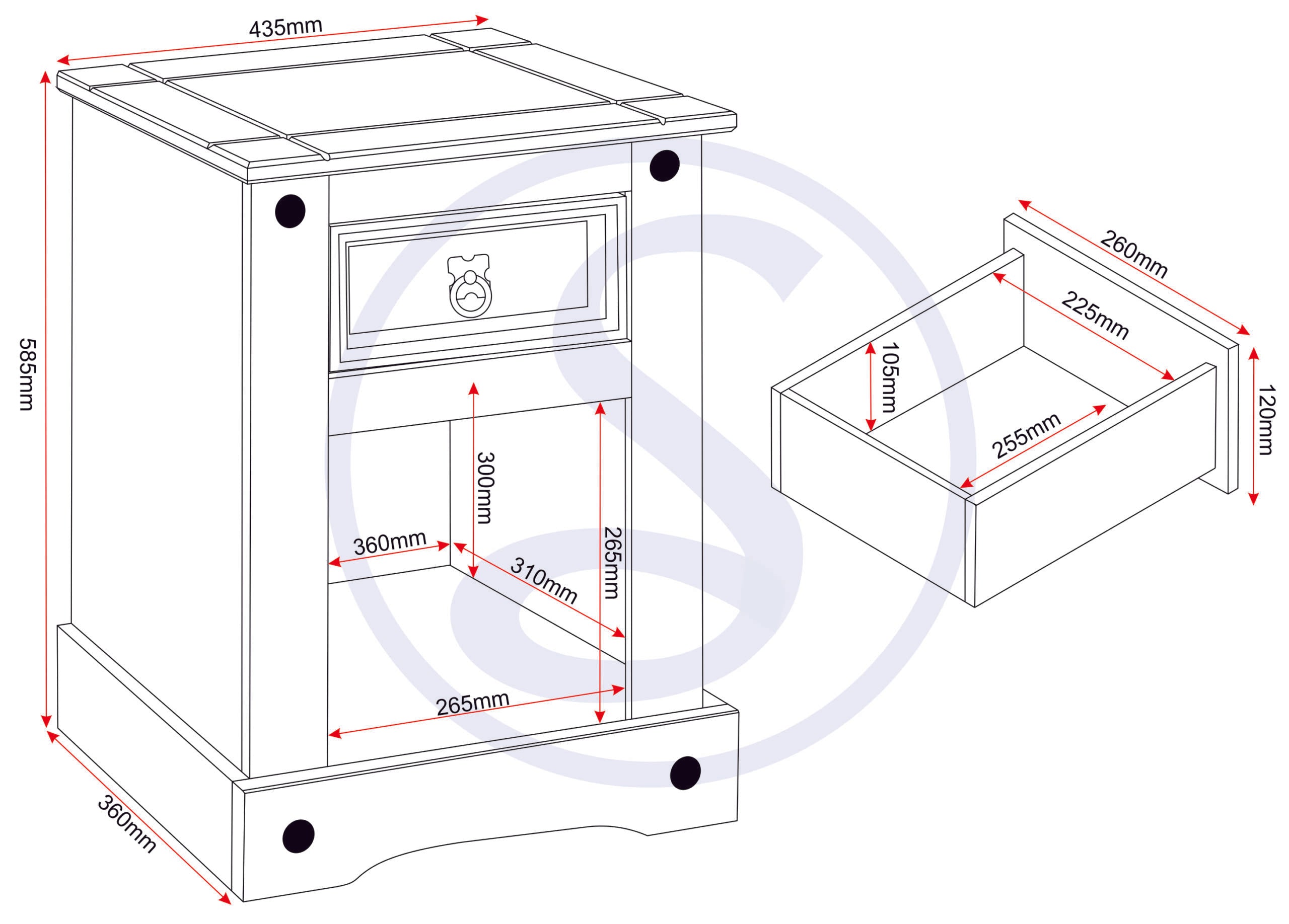Corona Petite Bedside - Distressed Waxed Pine