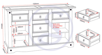 Corona 2 Door 5 Drawer Sideboard - Distressed Waxed Pine